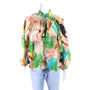 Farm Rio Womens Tropical Print Swiss Dot Blouse Multi Colored Size Extra Small